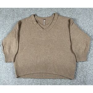 Free People Sweater Women Medium Beige Brown Oversized Inside Out Hem Knit Top